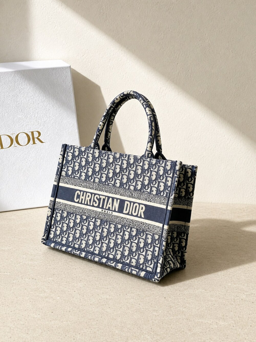 Dior M1296ZRIW_M928 Blue Oblique Jacquard Medium Book Tote - Picture 6 of 6